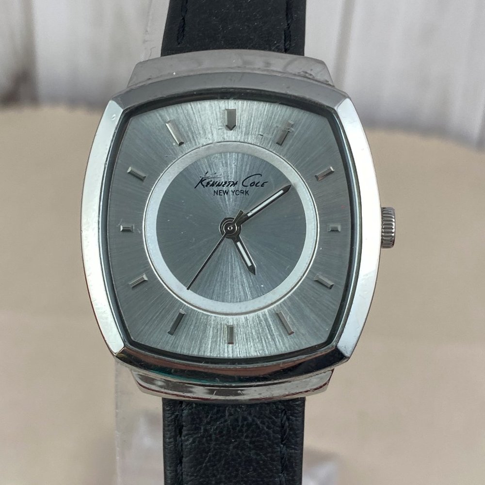 Kenneth Cole Silver Tone Black Leather Band